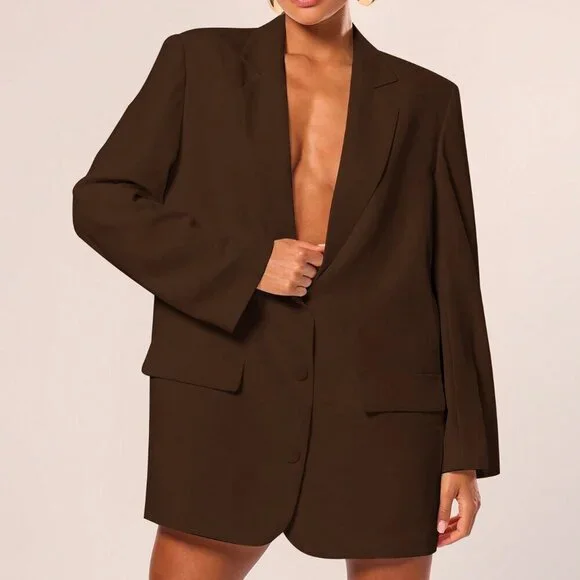 brown oversized blazer dress Ayvanna Oversized Blazer | Brown plaid | Womens